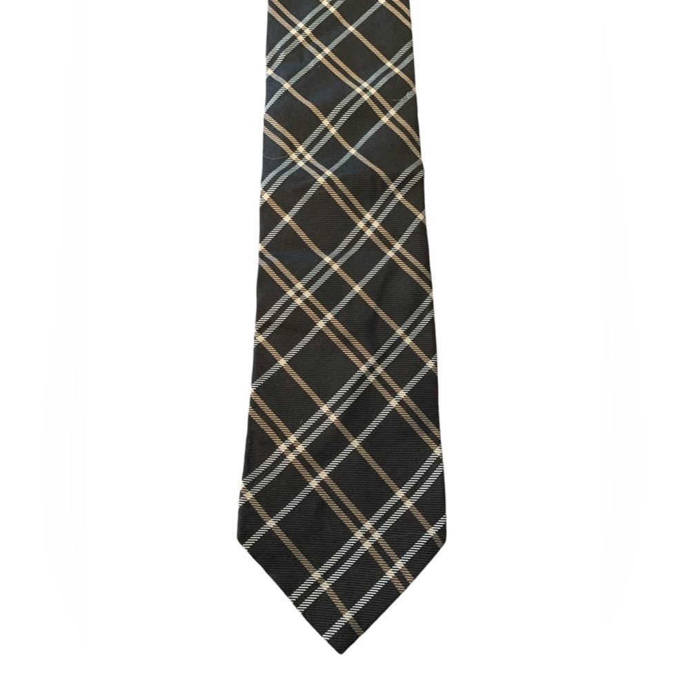 Tommy Hilfiger 100% silk vintage tie. Black with & white plaid. EUC